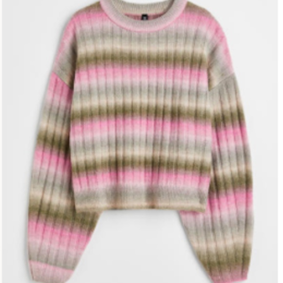 H&M khaki and pink gradient stripes touch of wool ribbed sweater NWOT - Picture 1 of 8